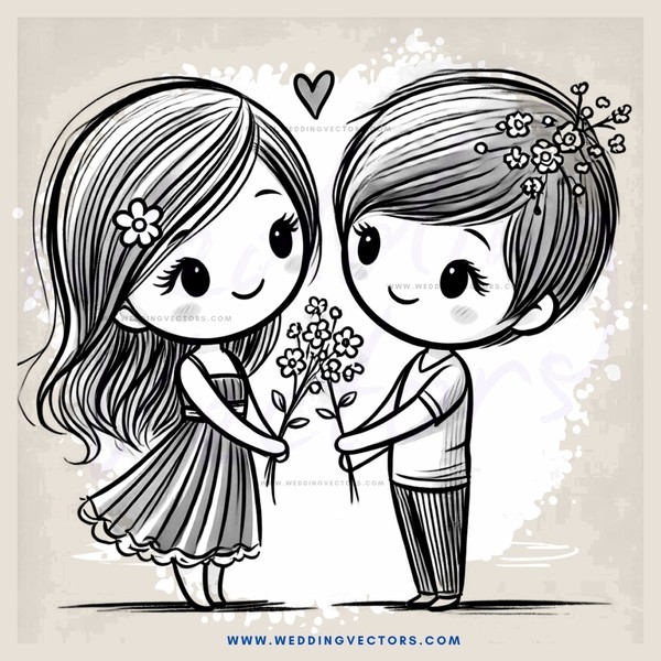two girls holding flowers and wearing dresses