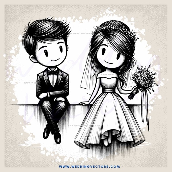 the bride and groom sitting on a bench