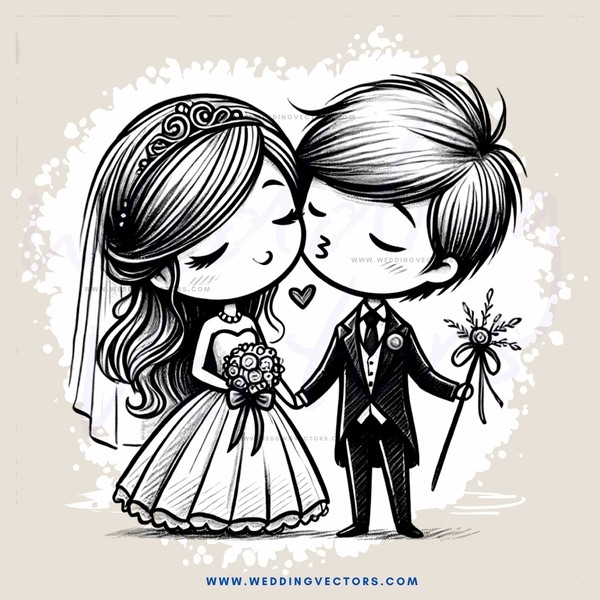 bride and groom kissing in black and white