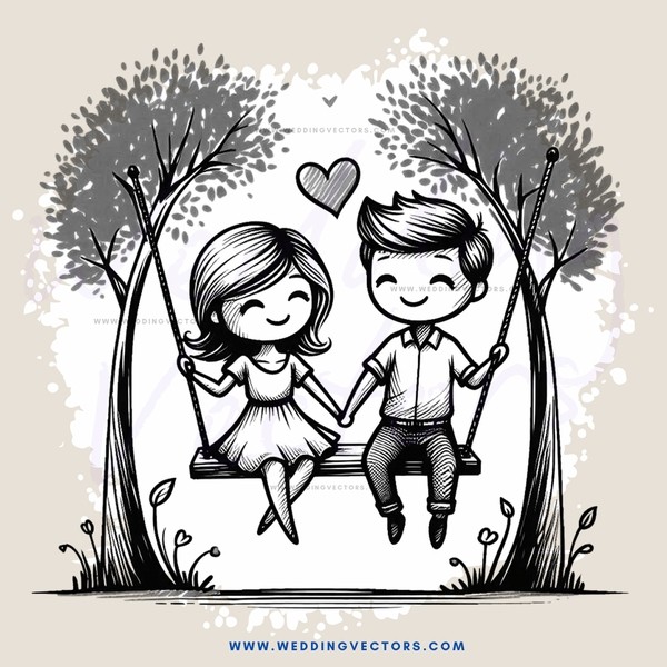 couple on swing with trees and leaves surrounding them
