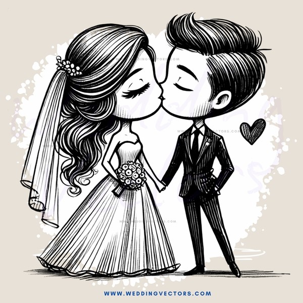 a couple in black and white illustration