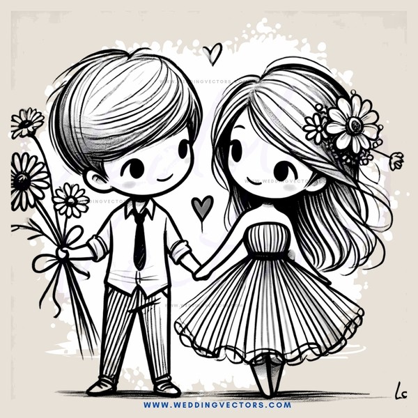 a boy and girl holding flowers