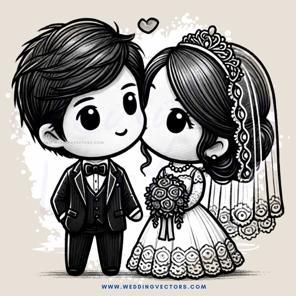 a cartoon portrait of an engaged couple