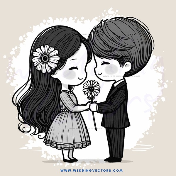 lovers kissing in a garden with flowers and leaves in background