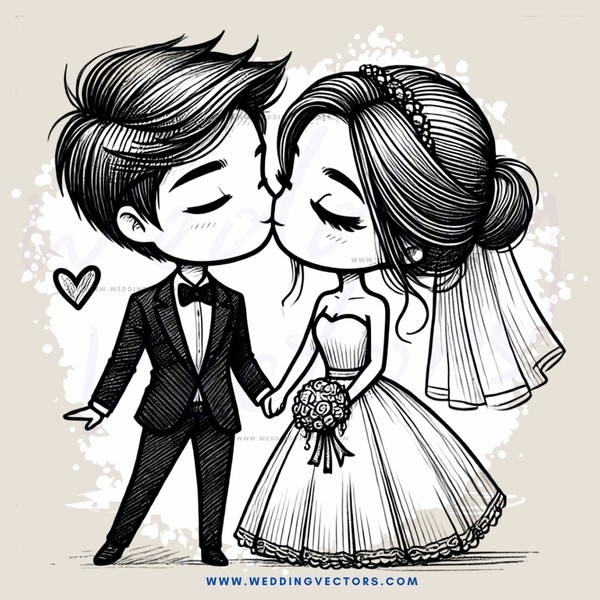 a cartoon drawing of two people kissing