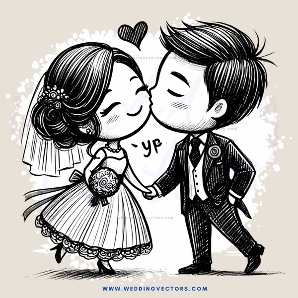 a bride and groom kiss