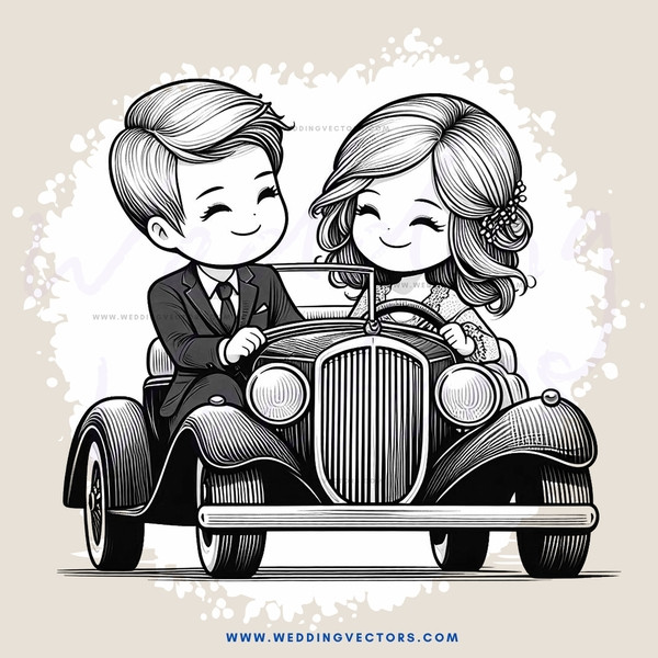 a couple in a car on paper