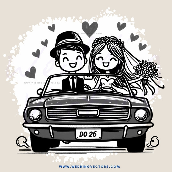 car and people happy with hearts around them