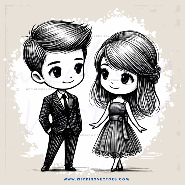 cute couple sketching in black and white