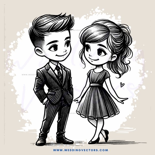 cartoon boy and girl standing together