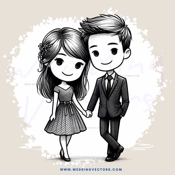 cartoon couple walking together