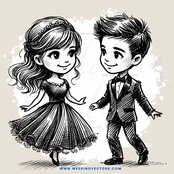 a couple in black and white cartoon