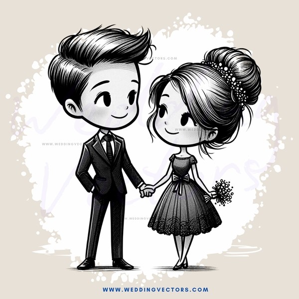 a cartoon drawing of a man and woman holding hands