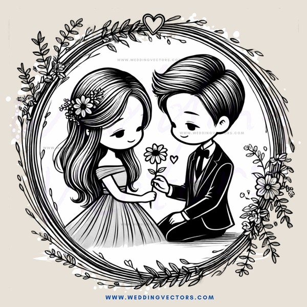 the picture of a girl and boy holding a flower