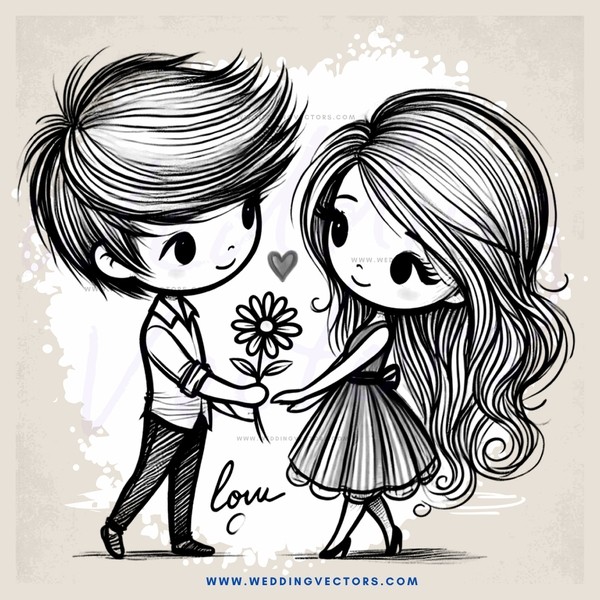a boy and girl holding a flower