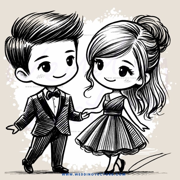cartoon boy and girl holding hands