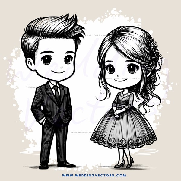 cartoon boy and girl posing for picture