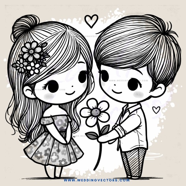 a boy and girl holding flowers together