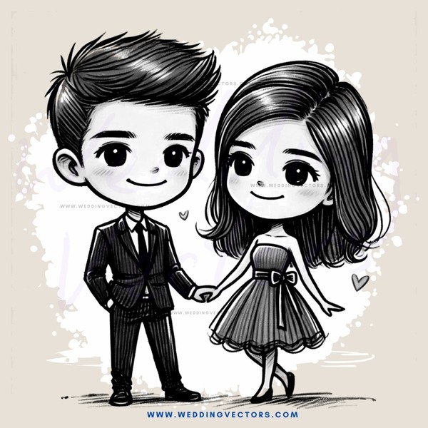 cartoon boy and girl holding hands