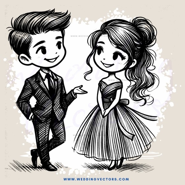 a happy couple in wedding attire