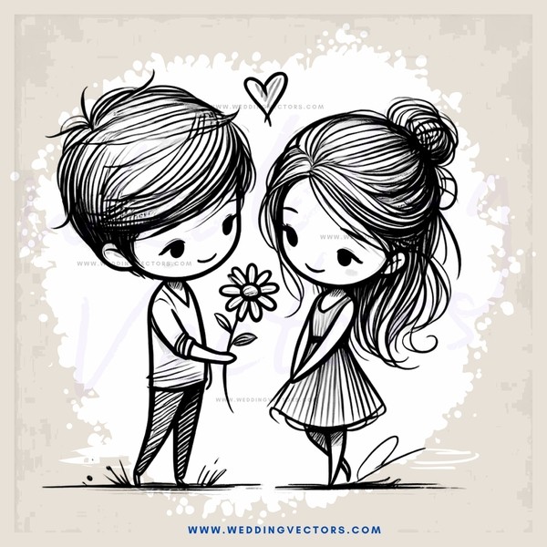 two kids holding flowers and hearts