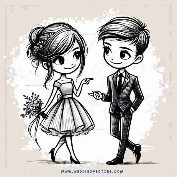 a young couple in wedding attire