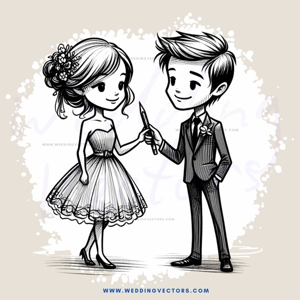 a bride and groom with a knife