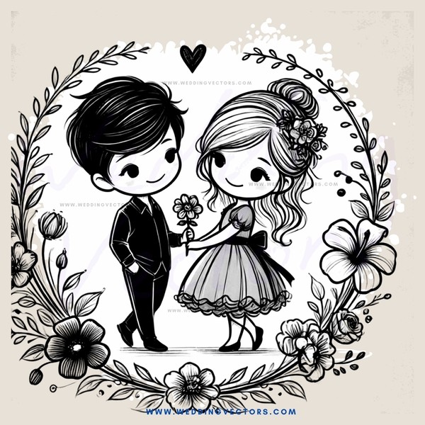 a boy and girl holding flowers in a wedding style picture