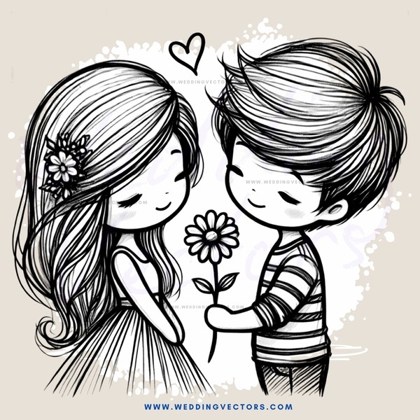 boy and girl holding flower together in love