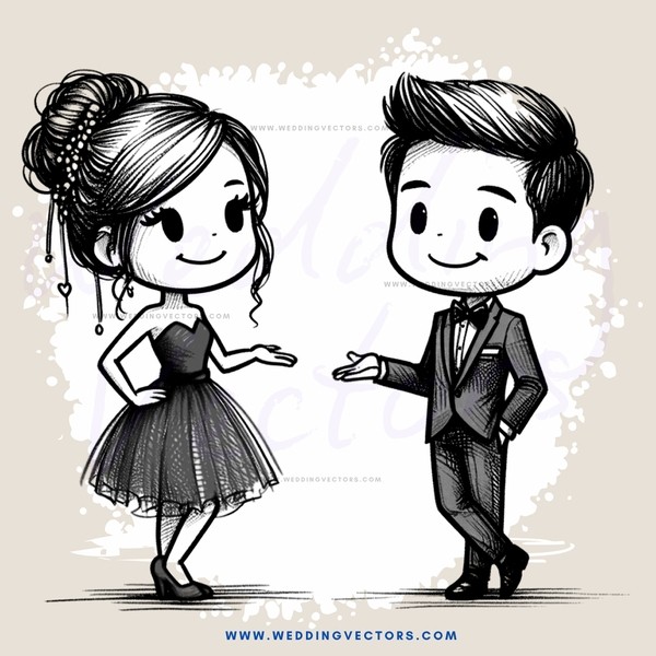 a young couple in formal wear with smiles on their faces