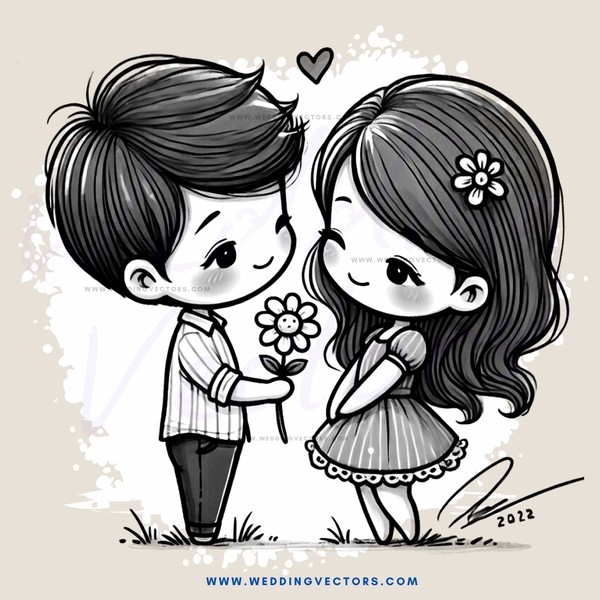 boy and girl shake hands in flowers
