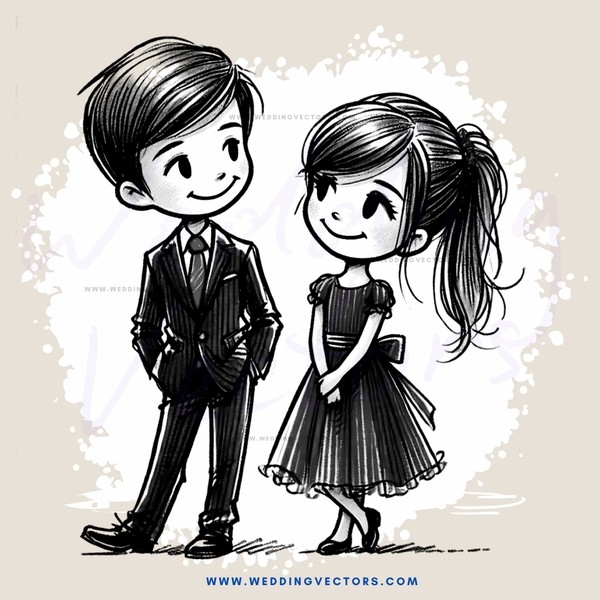 couple in black and white drawing