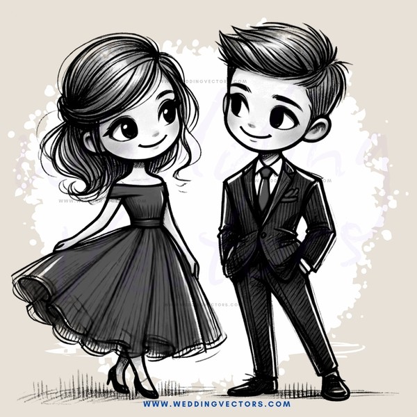 a cartoon drawing of a man and woman together