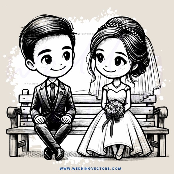 wedding couple sitting on bench