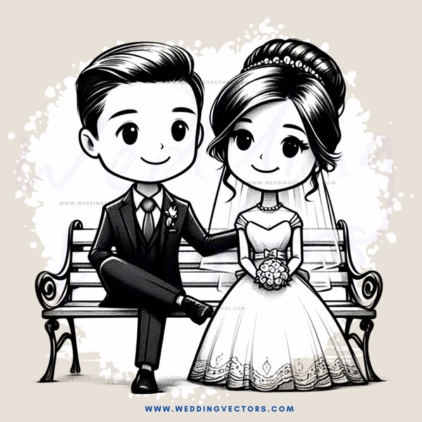 cartoon groom and bride