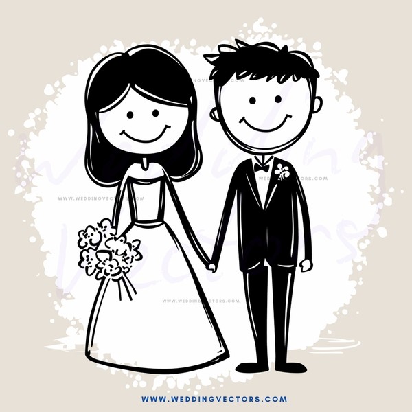 wedding bride and groom in cartoon drawing