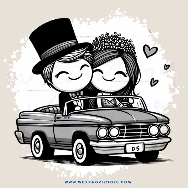 a couple on a car ride with a vintage station wagon and one is wearing a top hat