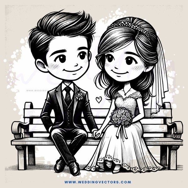 the bride and groom on a bench