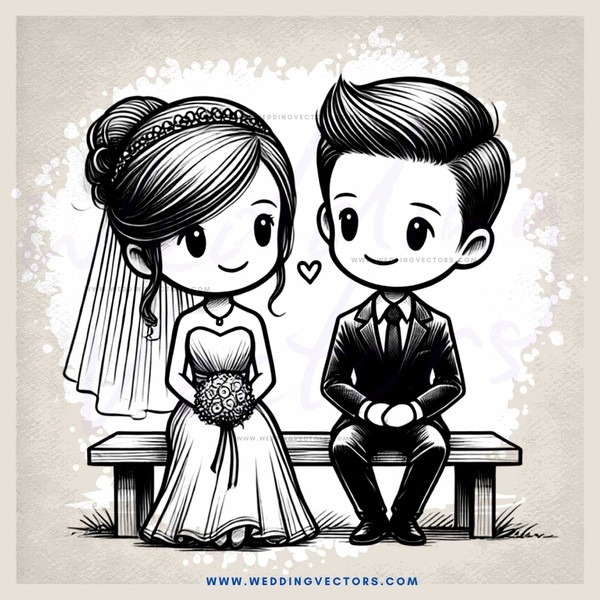 bride and groom on a bench