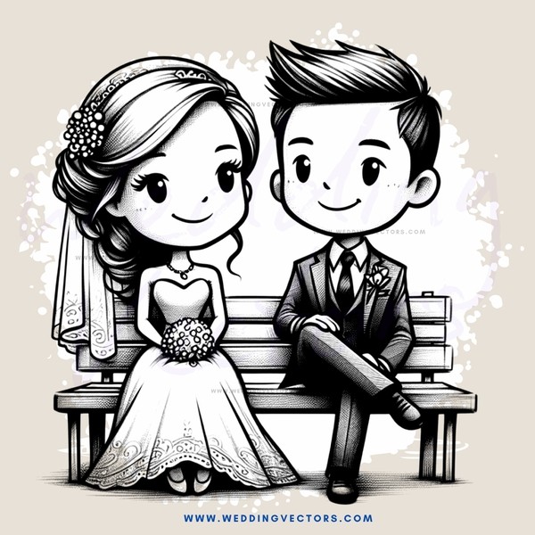 a bride and groom sitting on a bench