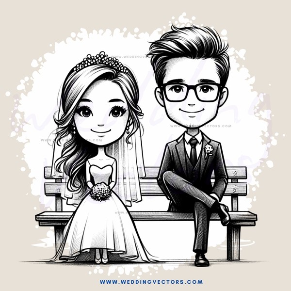 bride and groom on bench