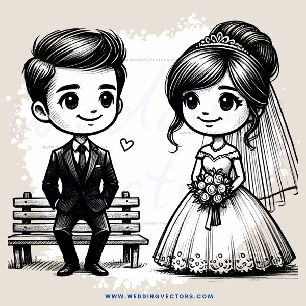a couple sitting on benches with hearts around them