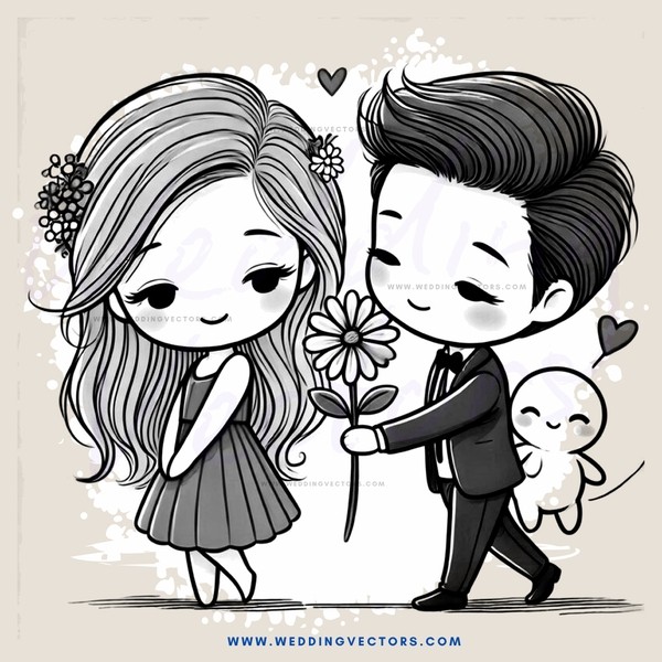 a man and woman holding a flower