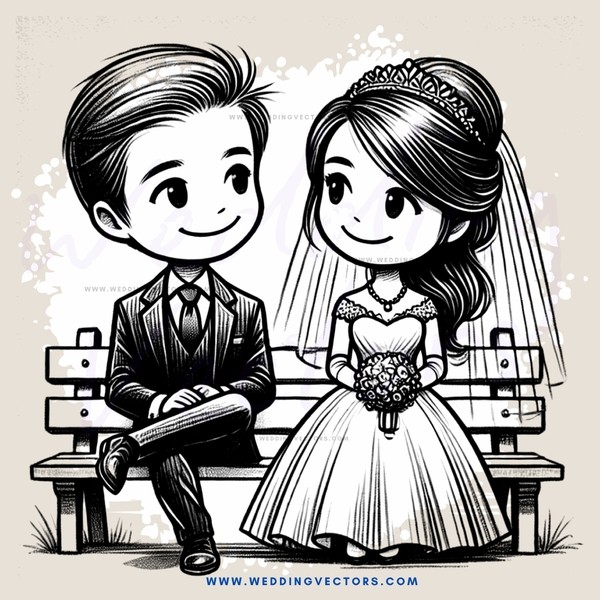 groom and bride on a bench
