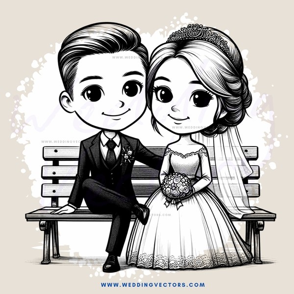 bride and groom sitting on bench