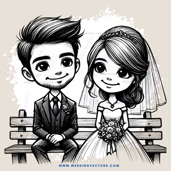 the groom and bride on the bench