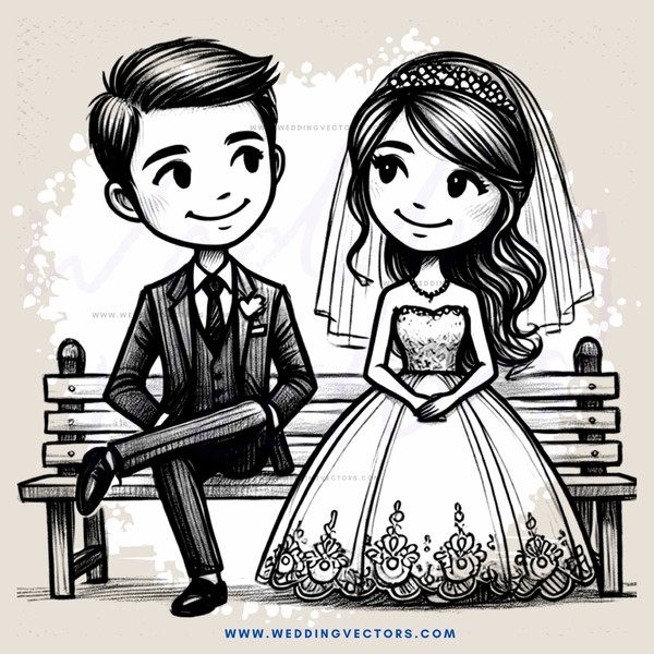 wedding bride and groom on bench