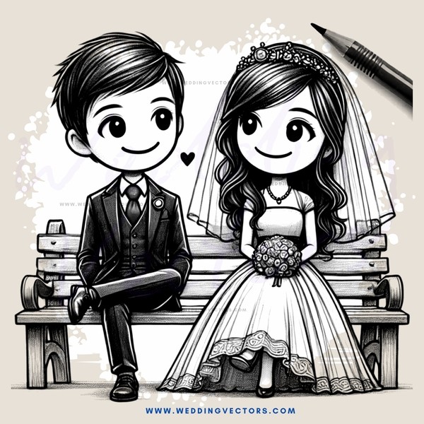 bride and groom on bench, happy together