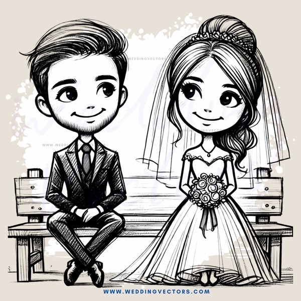 a bride and groom sitting on a bench