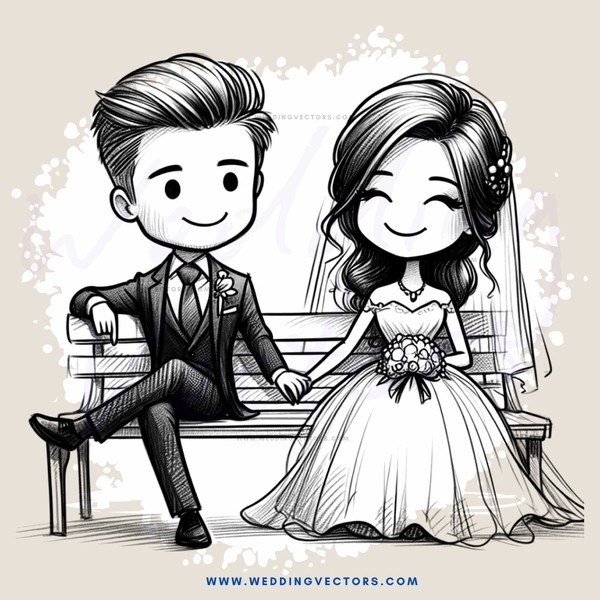 a happy couple sits on a bench
